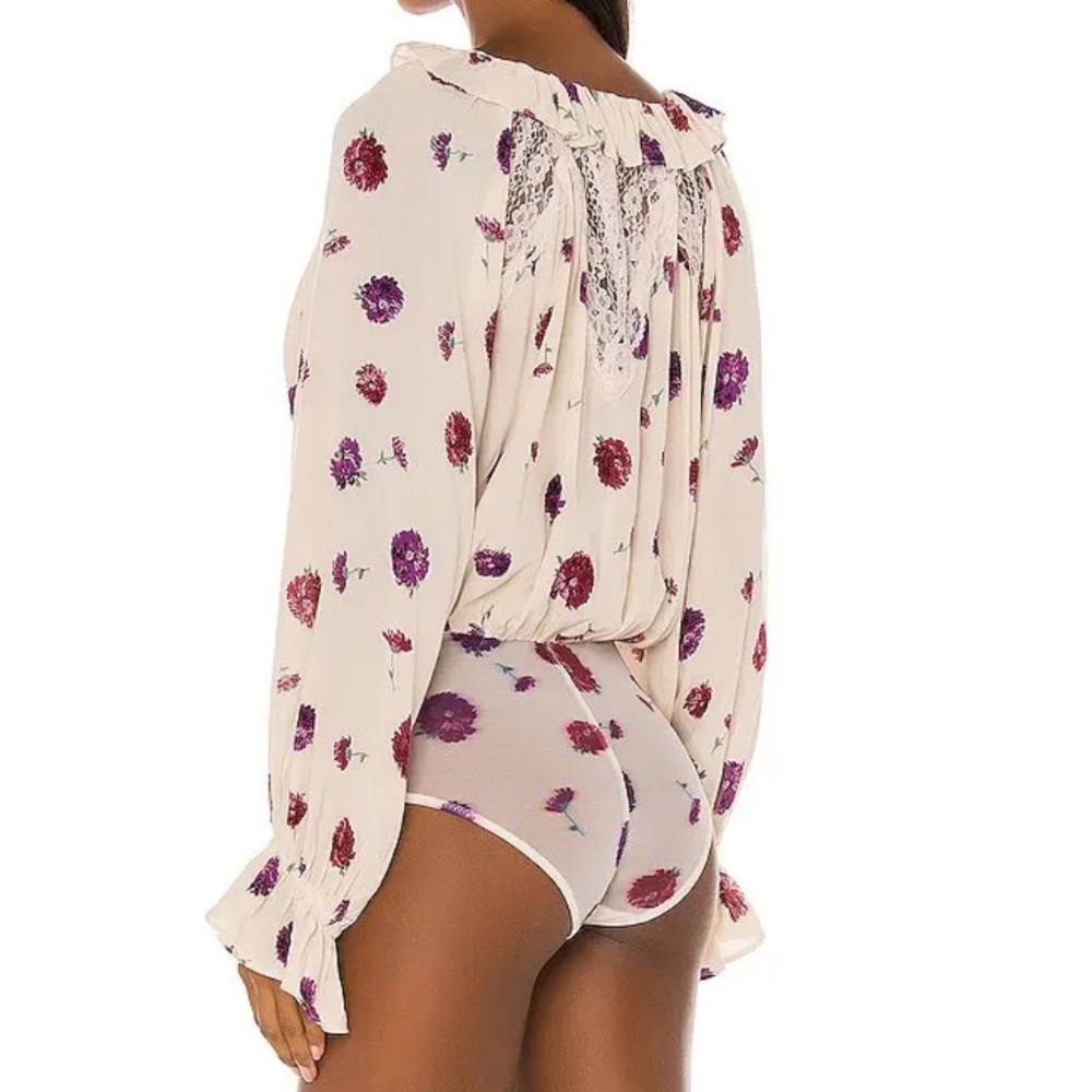 Free People Poppy Printed Bodysuit in Cream. - - Picture 3 of 5